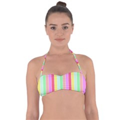 Pastel Rainbow Sorbet Deck Chair Stripes Halter Bandeau Bikini Top by PodArtist