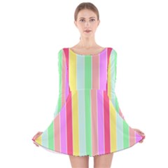 Pastel Rainbow Sorbet Deck Chair Stripes Long Sleeve Velvet Skater Dress by PodArtist