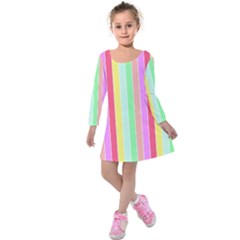 Pastel Rainbow Sorbet Deck Chair Stripes Kids  Long Sleeve Velvet Dress by PodArtist