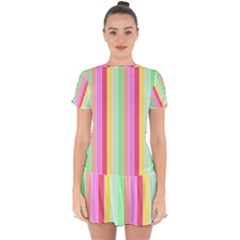 Pastel Rainbow Sorbet Deck Chair Stripes Drop Hem Mini Chiffon Dress by PodArtist