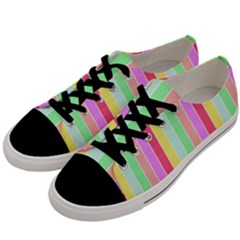 Pastel Rainbow Sorbet Deck Chair Stripes Men s Low Top Canvas Sneakers by PodArtist