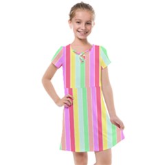 Pastel Rainbow Sorbet Deck Chair Stripes Kids  Cross Web Dress by PodArtist