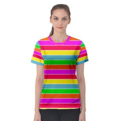 Neon Hawaiian Rainbow Horizontal Deck Chair Stripes Women s Sport Mesh Tee