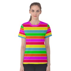 Neon Hawaiian Rainbow Horizontal Deck Chair Stripes Women s Cotton Tee