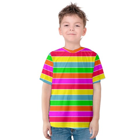 Neon Hawaiian Rainbow Horizontal Deck Chair Stripes Kids  Cotton Tee by PodArtist