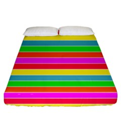 Neon Hawaiian Rainbow Horizontal Deck Chair Stripes Fitted Sheet (king Size) by PodArtist