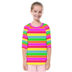 Neon Hawaiian Rainbow Horizontal Deck Chair Stripes Kids  Quarter Sleeve Raglan Tee