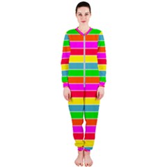 Neon Hawaiian Rainbow Horizontal Deck Chair Stripes Onepiece Jumpsuit (ladies)  by PodArtist