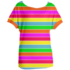 Neon Hawaiian Rainbow Horizontal Deck Chair Stripes Women s Oversized Tee by PodArtist