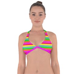 Neon Hawaiian Rainbow Horizontal Deck Chair Stripes Halter Neck Bikini Top