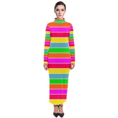 Neon Hawaiian Rainbow Horizontal Deck Chair Stripes Turtleneck Maxi Dress