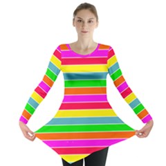 Neon Hawaiian Rainbow Horizontal Deck Chair Stripes Long Sleeve Tunic  by PodArtist