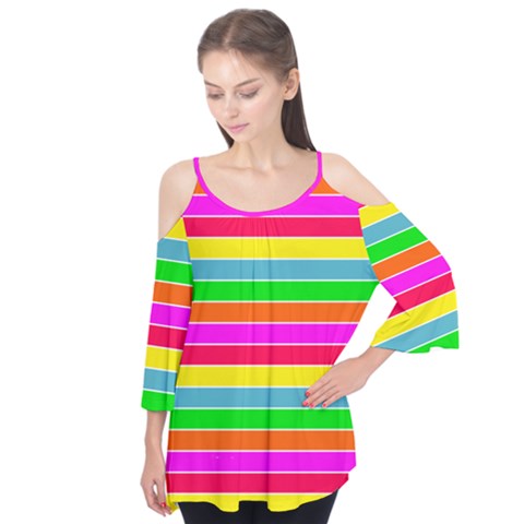 Neon Hawaiian Rainbow Horizontal Deck Chair Stripes Flutter Tees by PodArtist