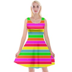 Neon Hawaiian Rainbow Horizontal Deck Chair Stripes Reversible Velvet Sleeveless Dress by PodArtist