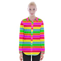 Neon Hawaiian Rainbow Horizontal Deck Chair Stripes Womens Long Sleeve Shirt