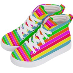 Neon Hawaiian Rainbow Horizontal Deck Chair Stripes Kid s Hi-Top Skate Sneakers