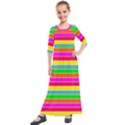 Neon Hawaiian Rainbow Horizontal Deck Chair Stripes Kids  Quarter Sleeve Maxi Dress View1