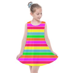 Neon Hawaiian Rainbow Horizontal Deck Chair Stripes Kids  Summer Dress by PodArtist