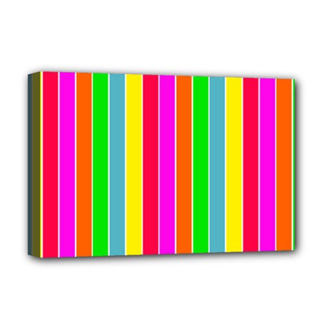 Neon Hawaiian Rainbow Deck Chair Stripes Deluxe Canvas 18  X 12  (stretched) by PodArtist