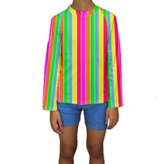 Neon Hawaiian Rainbow Deck Chair Stripes Kids  Long Sleeve Swimwear by PodArtist