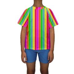 Neon Hawaiian Rainbow Deck Chair Stripes Kids  Short Sleeve Swimwear by PodArtist