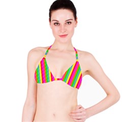 Neon Hawaiian Rainbow Deck Chair Stripes Bikini Top by PodArtist