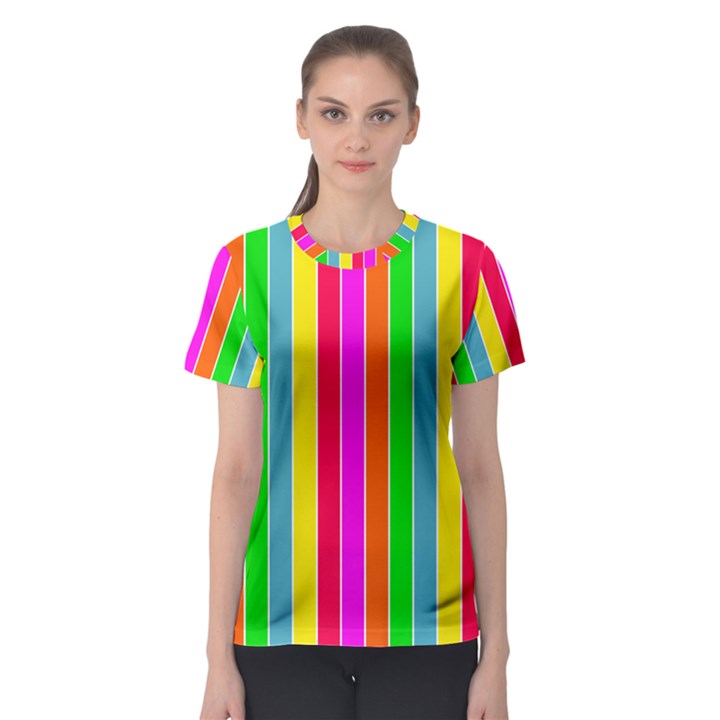 Neon Hawaiian Rainbow Deck Chair Stripes Women s Sport Mesh Tee