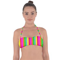 Neon Hawaiian Rainbow Deck Chair Stripes Halter Bandeau Bikini Top by PodArtist