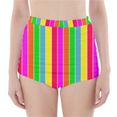 Neon Hawaiian Rainbow Deck Chair Stripes High-waisted Bikini Bottoms by PodArtist