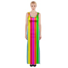 Neon Hawaiian Rainbow Deck Chair Stripes Maxi Thigh Split Dress by PodArtist