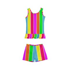 Neon Hawaiian Rainbow Deck Chair Stripes Kid s Boyleg Swimsuit by PodArtist