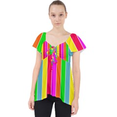 Neon Hawaiian Rainbow Deck Chair Stripes Lace Front Dolly Top by PodArtist