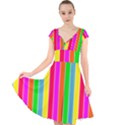 Neon Hawaiian Rainbow Deck Chair Stripes Cap Sleeve Front Wrap Midi Dress View1