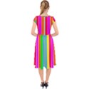 Neon Hawaiian Rainbow Deck Chair Stripes Cap Sleeve Front Wrap Midi Dress View2