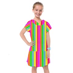 Neon Hawaiian Rainbow Deck Chair Stripes Kids  Drop Waist Dress by PodArtist