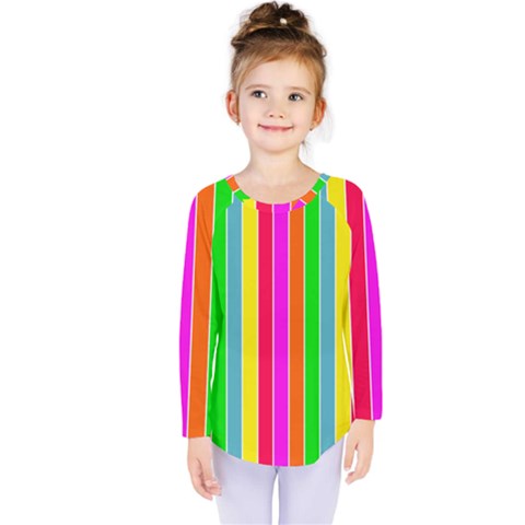 Neon Hawaiian Rainbow Deck Chair Stripes Kids  Long Sleeve Tee by PodArtist