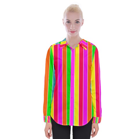 Neon Hawaiian Rainbow Deck Chair Stripes Womens Long Sleeve Shirt by PodArtist