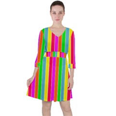 Neon Hawaiian Rainbow Deck Chair Stripes Ruffle Dress by PodArtist