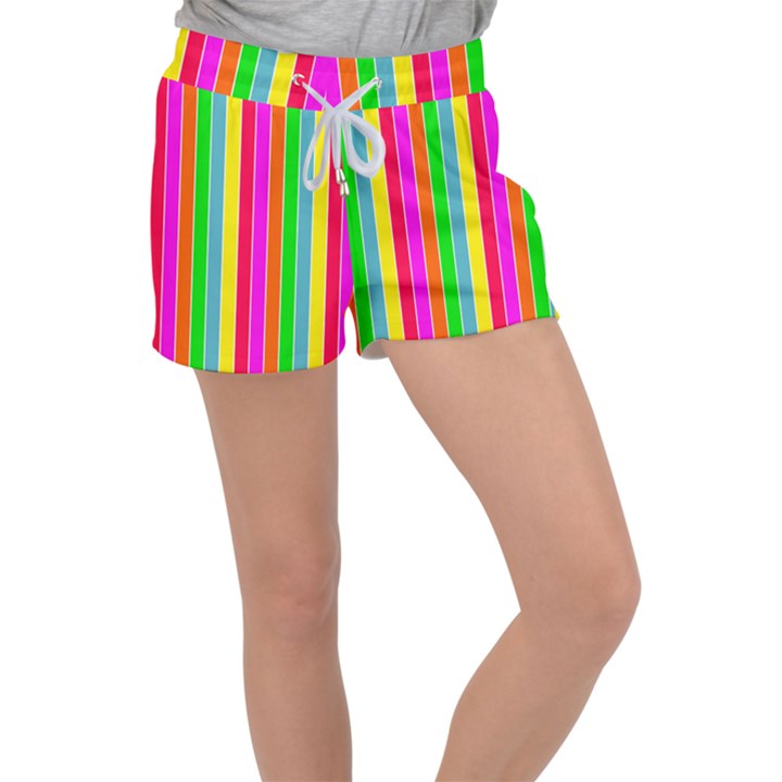 Neon Hawaiian Rainbow Deck Chair Stripes Women s Velour Lounge Shorts