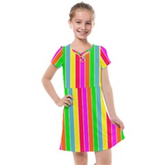 Neon Hawaiian Rainbow Deck Chair Stripes Kids  Cross Web Dress