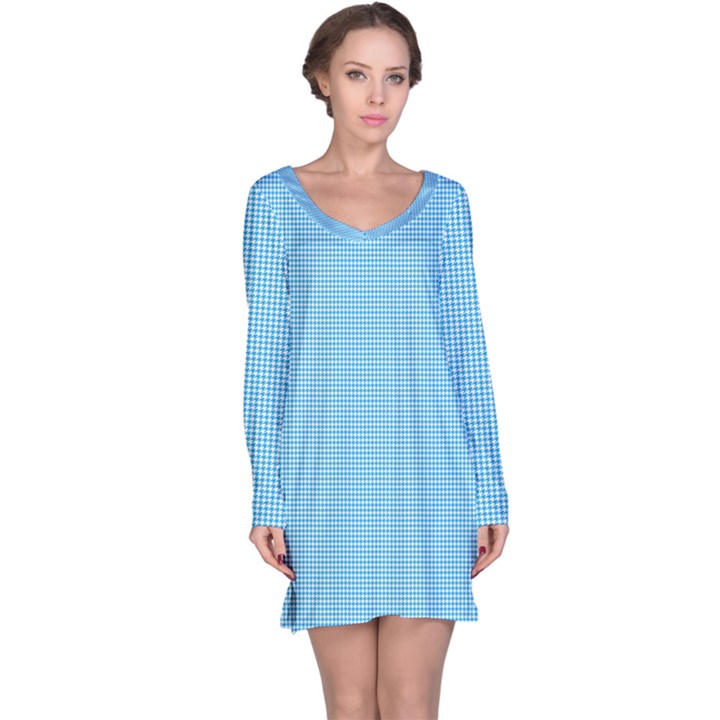 Oktoberfest Bavarian Blue Mini Houndstooth Check Long Sleeve Nightdress