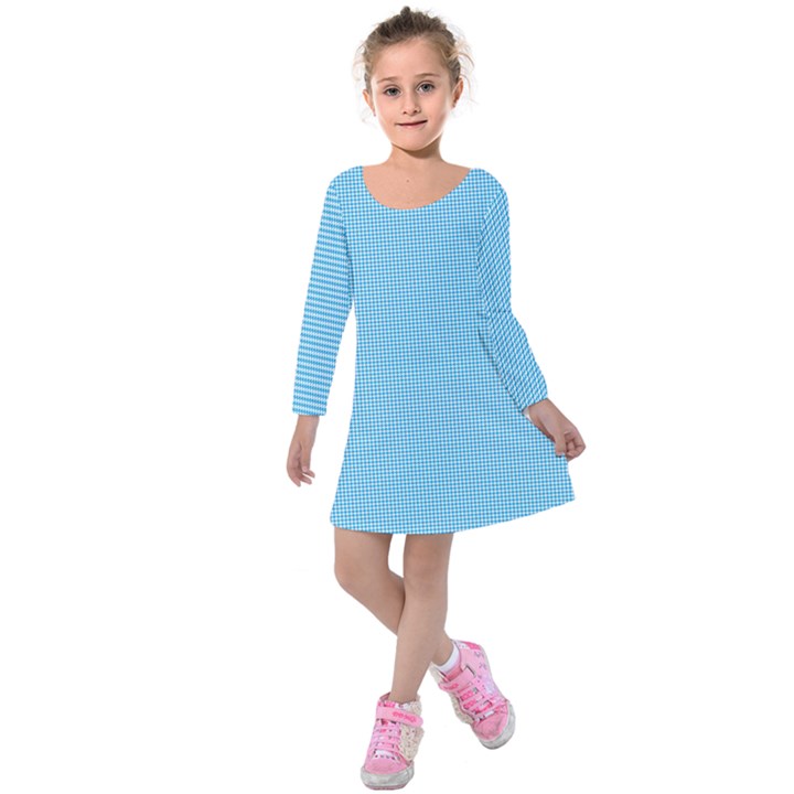 Oktoberfest Bavarian Blue Mini Houndstooth Check Kids  Long Sleeve Velvet Dress