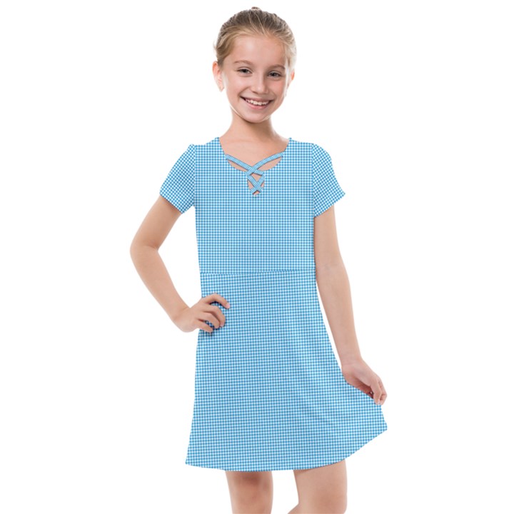 Oktoberfest Bavarian Blue Mini Houndstooth Check Kids  Cross Web Dress