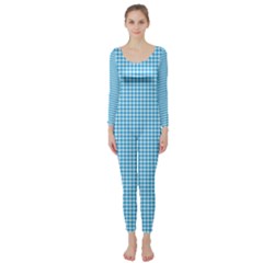 Oktoberfest Bavarian Blue Houndstooth Check Long Sleeve Catsuit by PodArtist