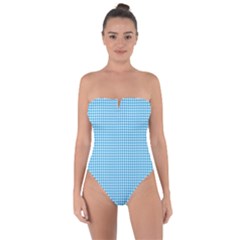 Oktoberfest Bavarian Blue Houndstooth Check Tie Back One Piece Swimsuit by PodArtist