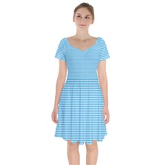 Oktoberfest Bavarian Blue Houndstooth Check Short Sleeve Bardot Dress by PodArtist