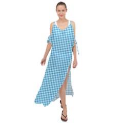 Oktoberfest Bavarian Blue Houndstooth Check Maxi Chiffon Cover Up Dress