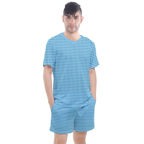 Oktoberfest Bavarian Blue Houndstooth Check Men s Mesh Tee And Shorts Set by PodArtist