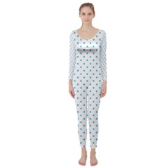 Mini Oktoberfest Bavarian Blue Polkadots On White Long Sleeve Catsuit by PodArtist