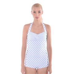 Mini Oktoberfest Bavarian Blue Polkadots On White Boyleg Halter Swimsuit  by PodArtist